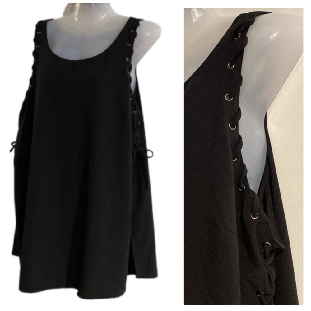 Black Sleeveless Top w/ Lace Up Detailing!!!